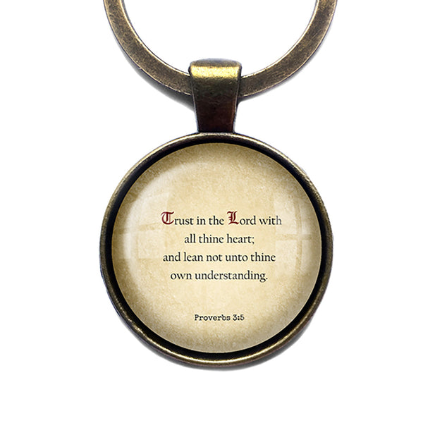 Proverbs 3:5 Trust in the Lord with all Thine Heart King James Version KJV Bible Bronze Keychain