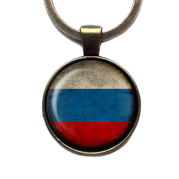 Russia Russian Россия Flag Antique Bronze Keychain