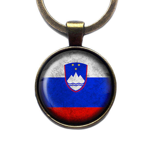 Slovenia Slovenian Flag Antique Bronze Keychain