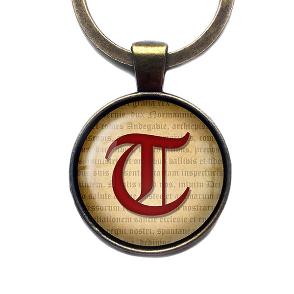 T Letter Old English Gothic Blackletter Magna Carta Antique Bronze Keychain