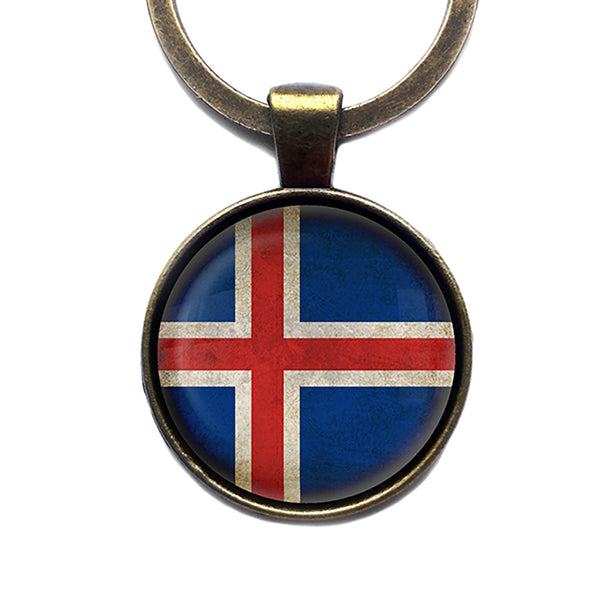 Iceland Icelandic Flag Antique Bronze Keychain