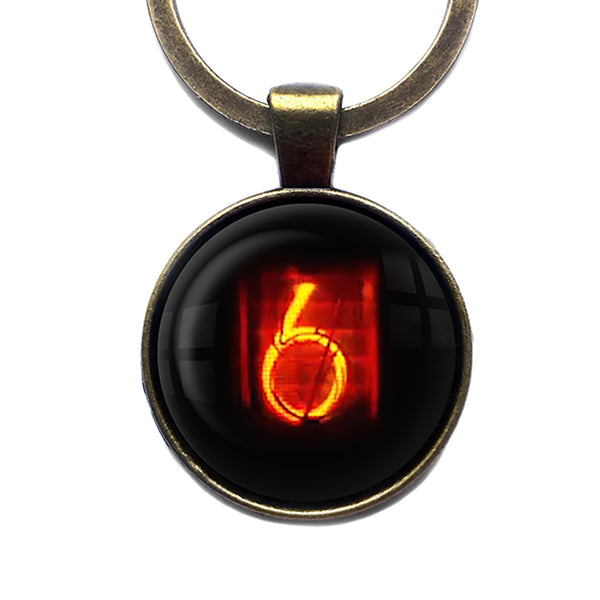 Dieselpunk Steampunk Cyberpunk Nixie Tube Print Number 6 Six Antique Bronze Keychain