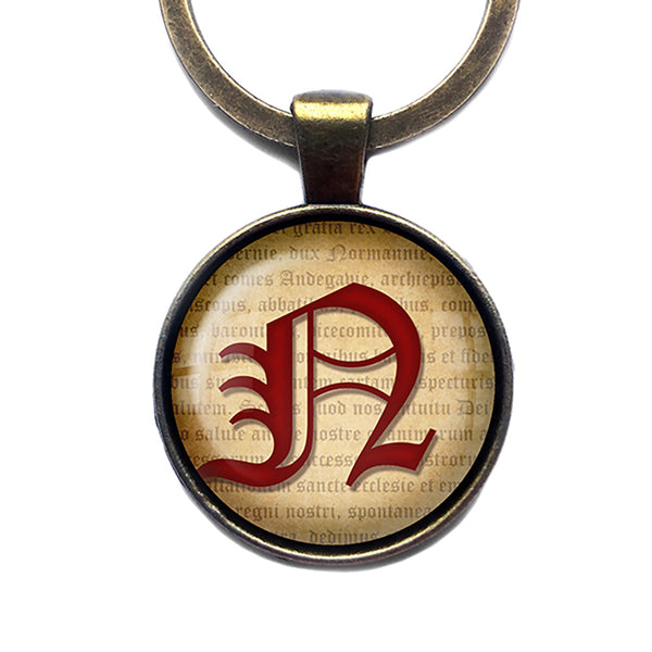 N Letter Old English Gothic Blackletter Magna Carta Antique Bronze Keychain