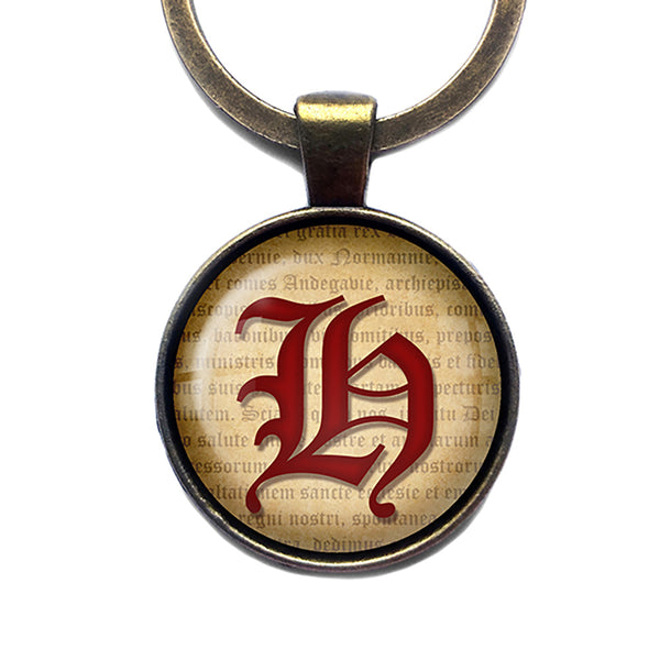H Letter Old English Gothic Blackletter Magna Carta Antique Bronze Keychain