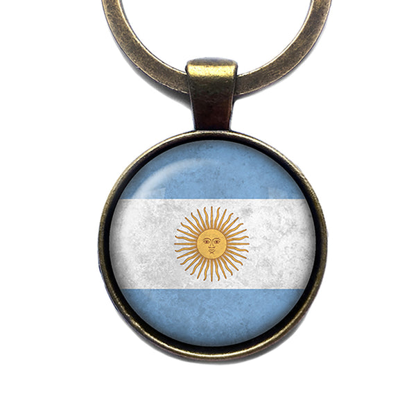 Argentina Argentinian Flag Antique Bronze Keychain