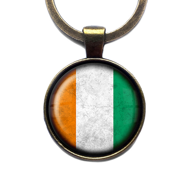 Ivory Coast Côte d'Ivoire Flag Antique Bronze Keychain