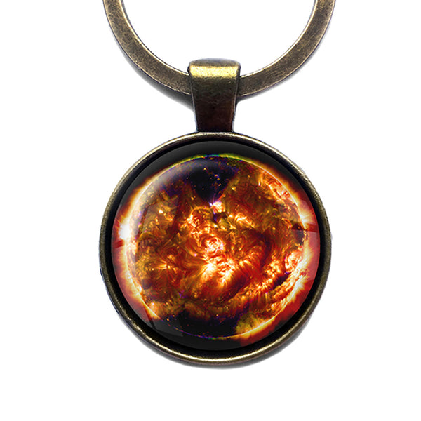 NASA Photograph Sun Fire Antique Bronze Keychain