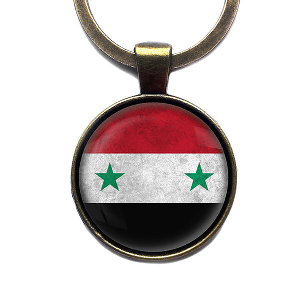 Syria Syrian Flag Antique Bronze Keychain
