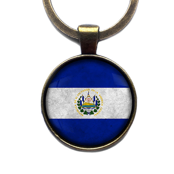 El Salvador Salvadoran Flag Antique Bronze Keychain