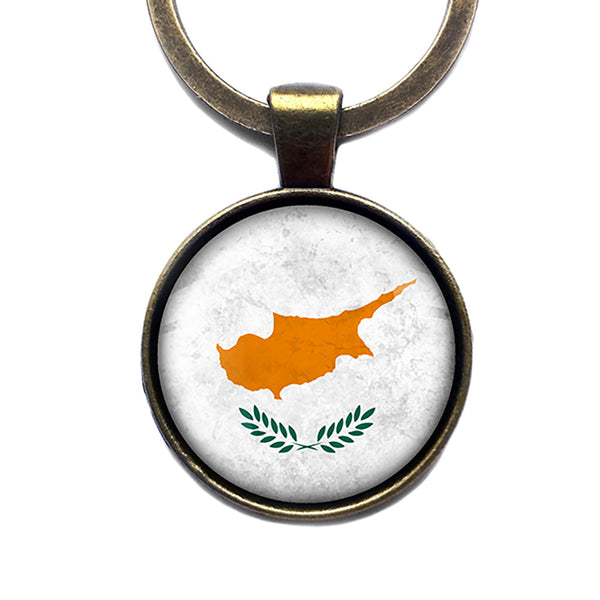 Cyprus Cypriot Flag Antique Bronze Keychain