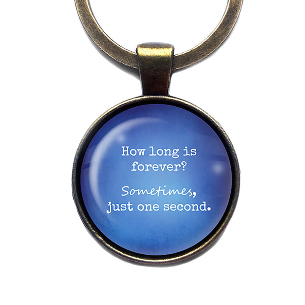 Alice in Wonderland How Long is forever Just One Second Blue Bronze Keychain