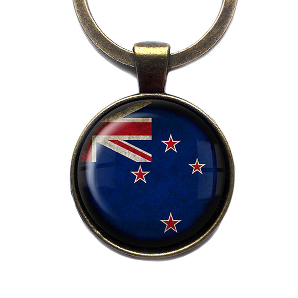 New Zealand Flag Antique Bronze Keychain