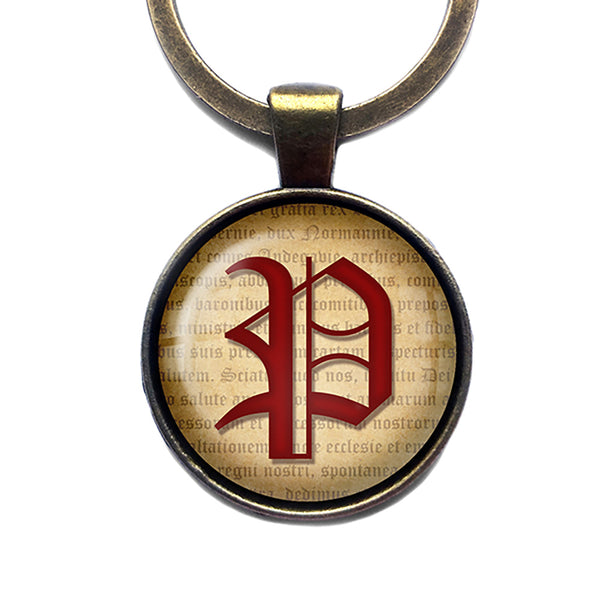 P Letter Old English Gothic Blackletter Magna Carta Antique Bronze Keychain