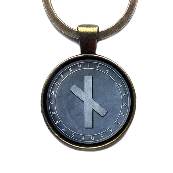 Viking Runes Elder Futhark Rune Circle N Nauthiz Neccesity Antique Bronze Keychain