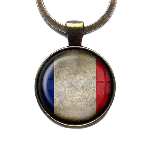 France French Flag Antique Bronze Keychain
