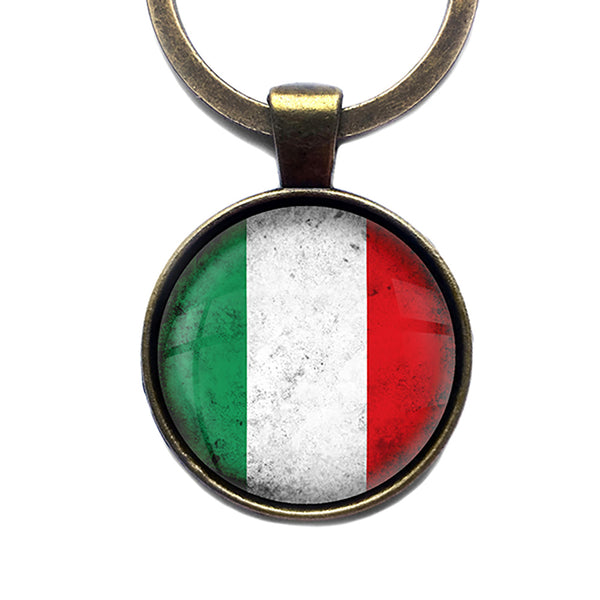 Italy Italian Flag Antique Bronze Keychain