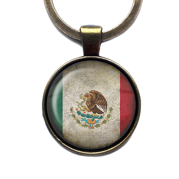 Mexico Mexican Flag Antique Bronze Keychain
