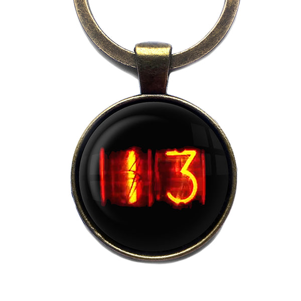 Dieselpunk Steampunk Cyberpunk Nixie Tube Print Number 13 Thirteen Halloween Antique Bronze Keychain