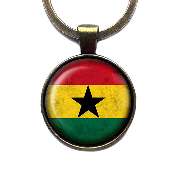 African Nation Ghana Flag Antique Bronze Keychain