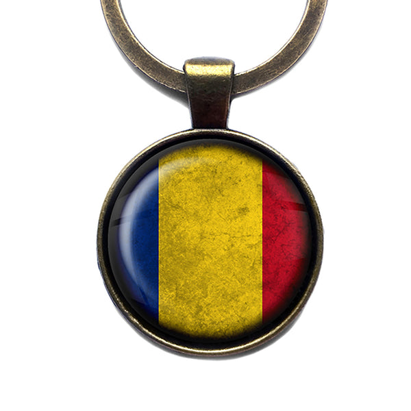 Romania Romanian Flag Antique Bronze Keychain