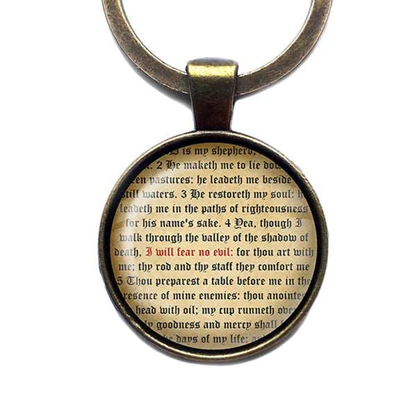 Psalm 23:4 I Will Fear No Evil King James Version KJV Bible Antique Bronze Keychain
