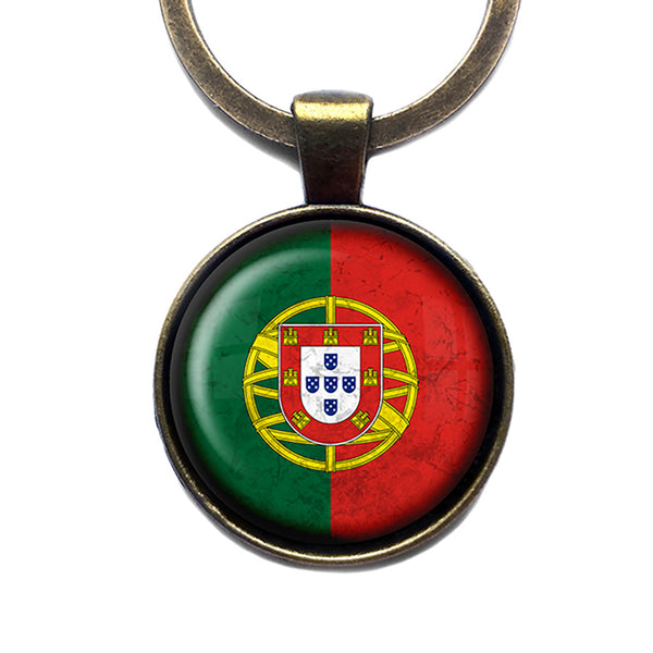 Portugal Portuguese Flag Antique Bronze Keychain