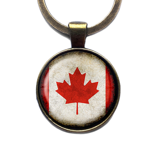 Canada Canadian Flag Antique Bronze Keychain