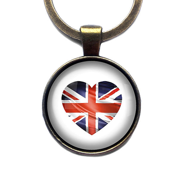 UK United Kingdom Flag Heart Bronze Keychain