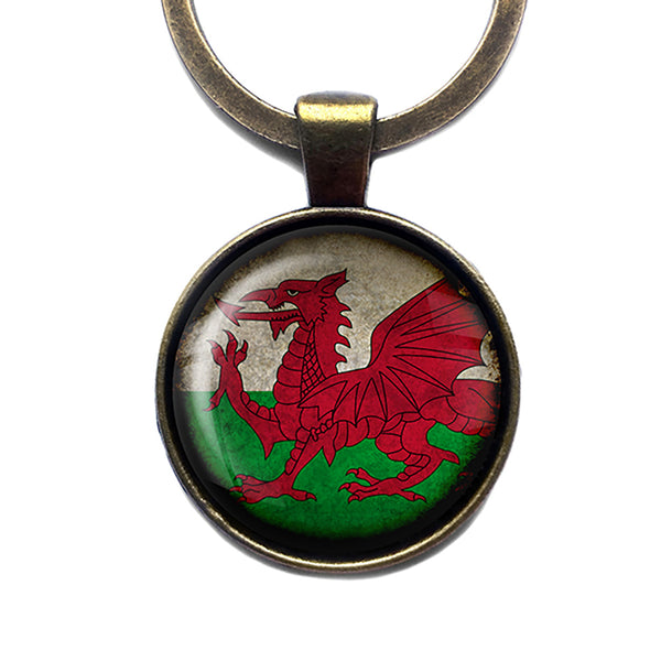 Wales Welsh Flag Antique Bronze Keychain