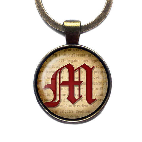 M Letter Old English Gothic Blackletter Magna Carta Antique Bronze Keychain