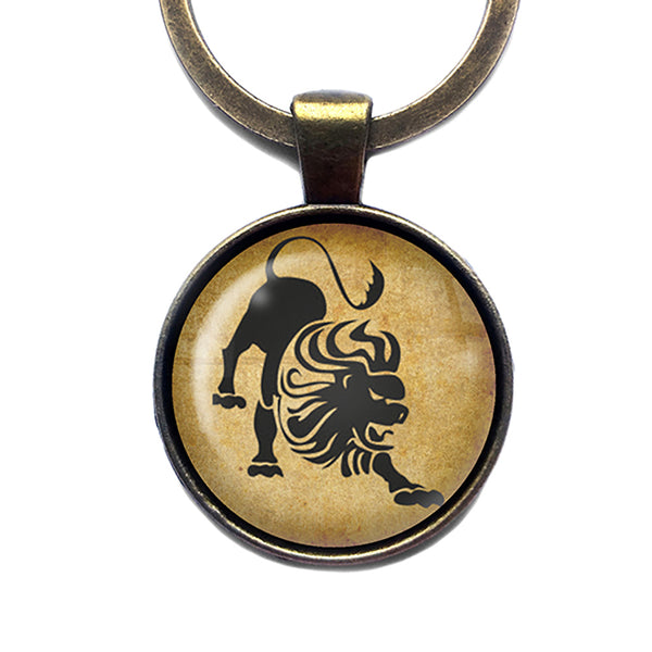 Zodiac Symbol Astrology Leo Bronze Keychain