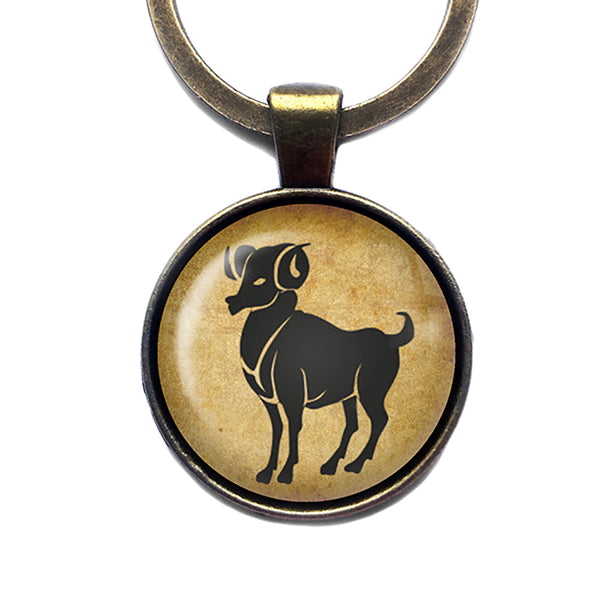 Zodiac Symbol Astrology Aries Bronze Keychain