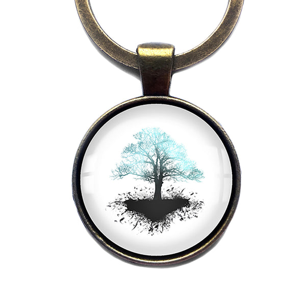 Lightning Blue Grunge Tree of Life Antique Bronze Keychain