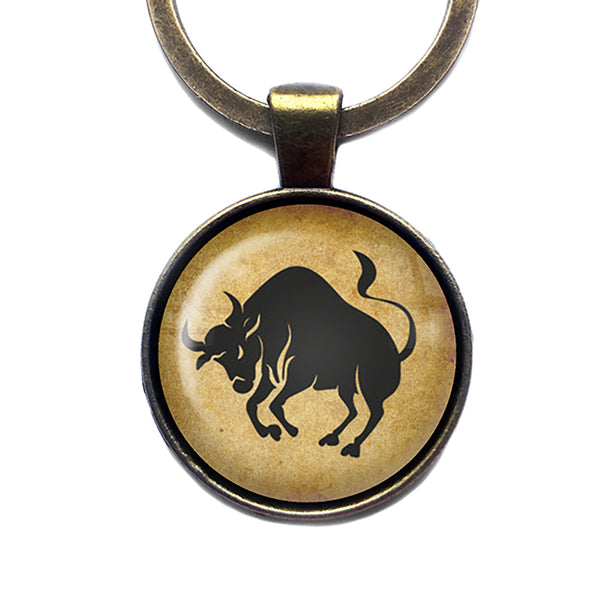 Zodiac Symbol Astrology Taurus Bronze Keychain