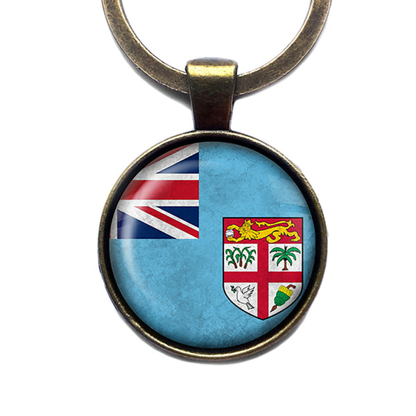 Fiji Fijian Flag Antique Bronze Keychain