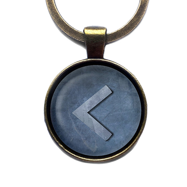 Viking Runes Elder Futhark C K Kenaz Fire Antique Bronze Keychain