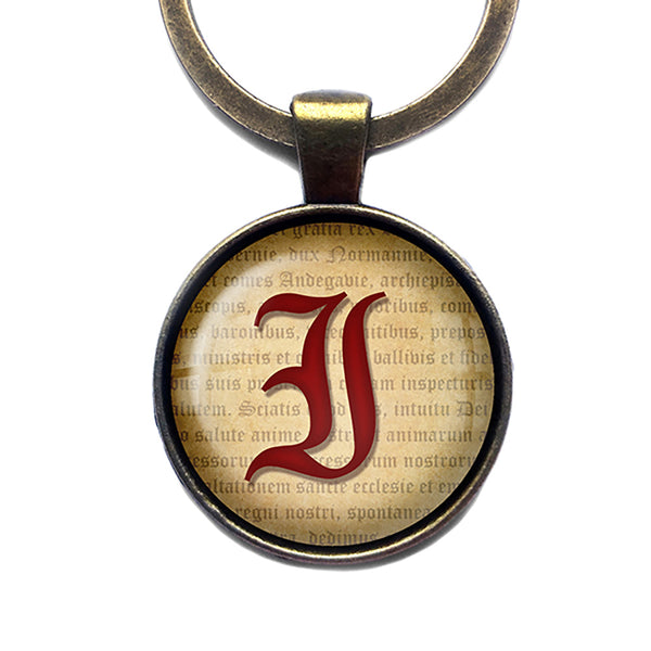 I Letter Old English Gothic Blackletter Magna Carta Antique Bronze Keychain
