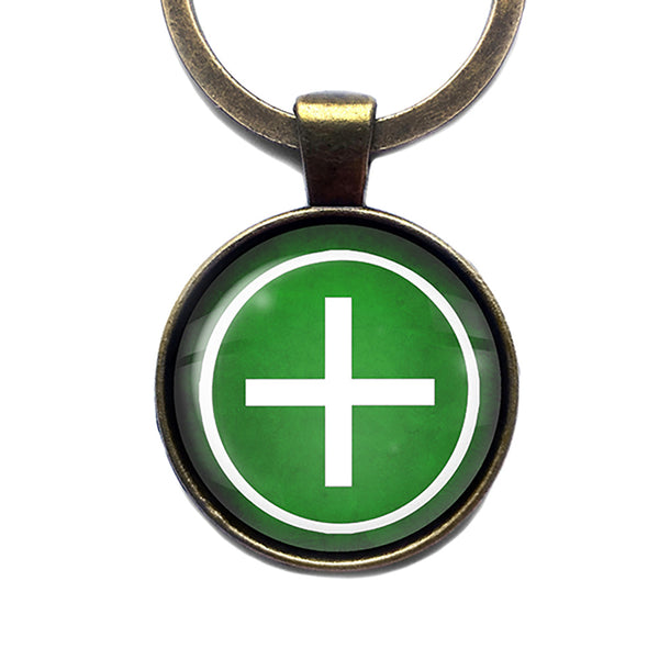 Celtic Cross Ailm White on Green Bronze Keychain