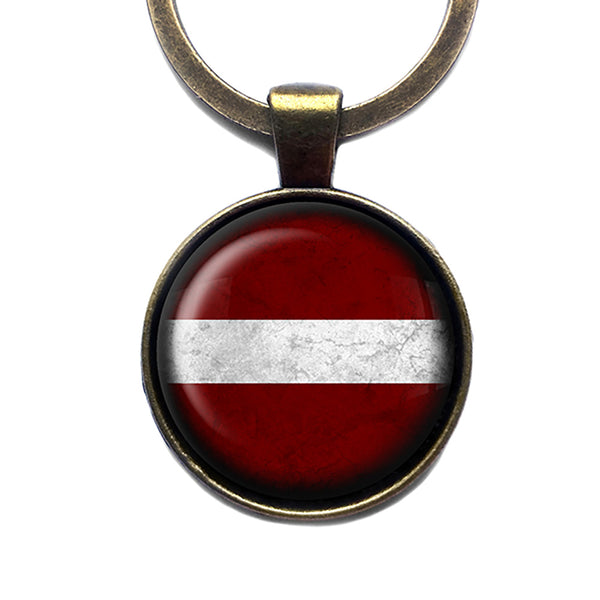 Latvia Latvian Flag Antique Bronze Keychain