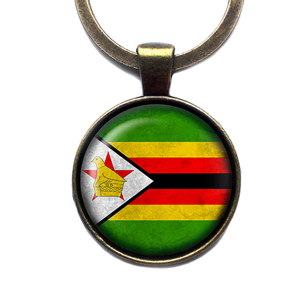 Zimbabwe Zimbabwean Flag Antique Bronze Keychain