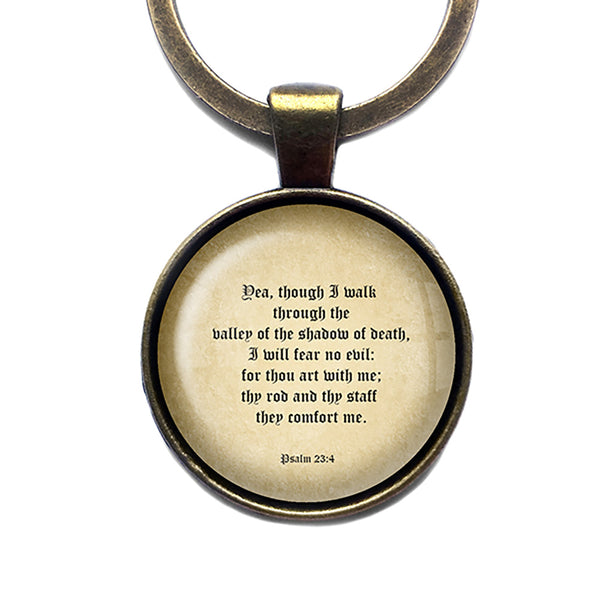 Psalm 23:4 The Valley of the Shadow of Death King James Version KJV Bible Antique Bronze Keychain