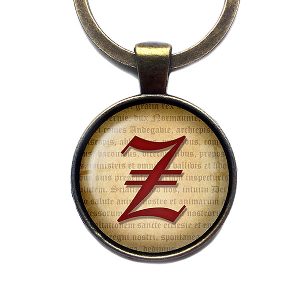 Z Letter Old English Gothic Blackletter Magna Carta Antique Bronze Keychain