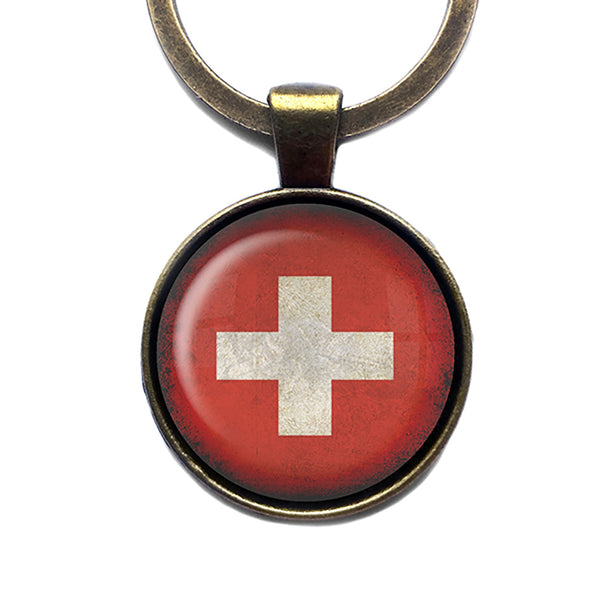 Switzerland Swiss Flag Antique Bronze Keychain