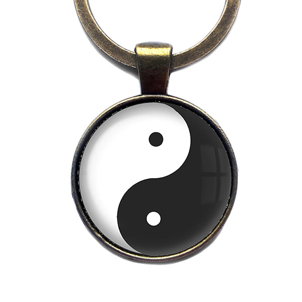Yin Yang Black White Balance Bronze Keychain