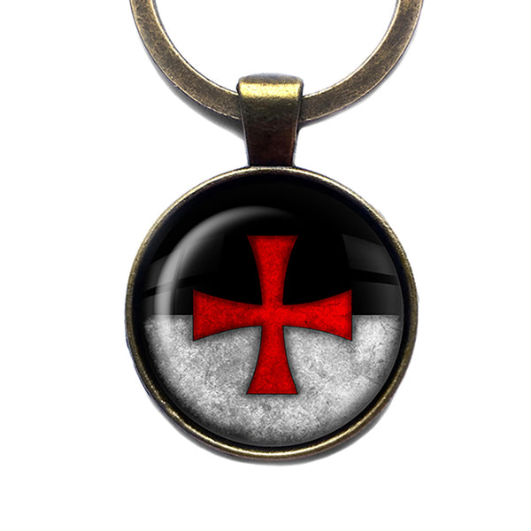 Worn Knights Templar Battle Flag Standard Antique Bronze Keychain