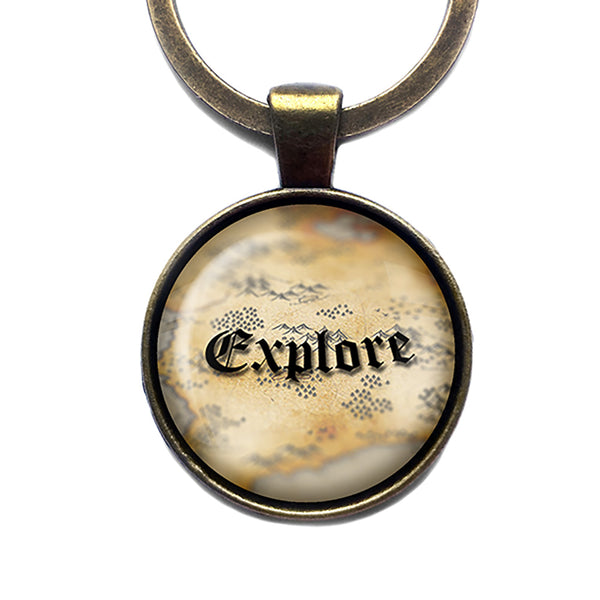 Explore Ancient Cartography Map Bronze Keychain