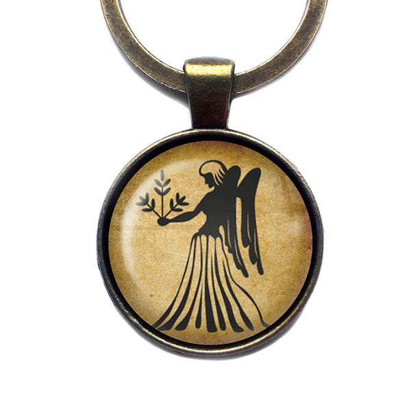 Zodiac Symbol Astrology Virgo Bronze Keychain