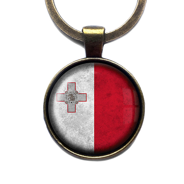 Malta Maltese Flag Antique Bronze Keychain