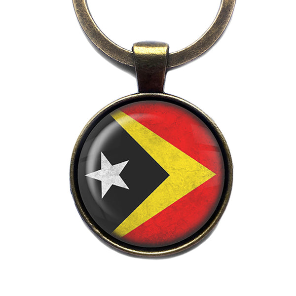 East Timor East Timorese Flag Antique Bronze Keychain