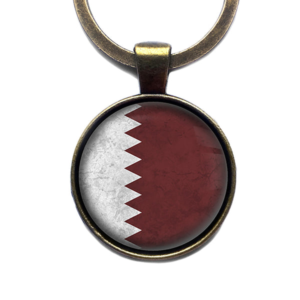 Qatar Qatari Flag Antique Bronze Keychain